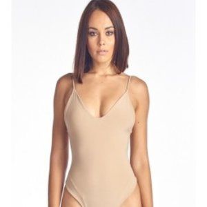 OOTDFash beige ribbed bodysuit small V Neck